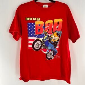 vintage 90s Garfield the Cat motorcycle American flag Born to be bad graphic tee